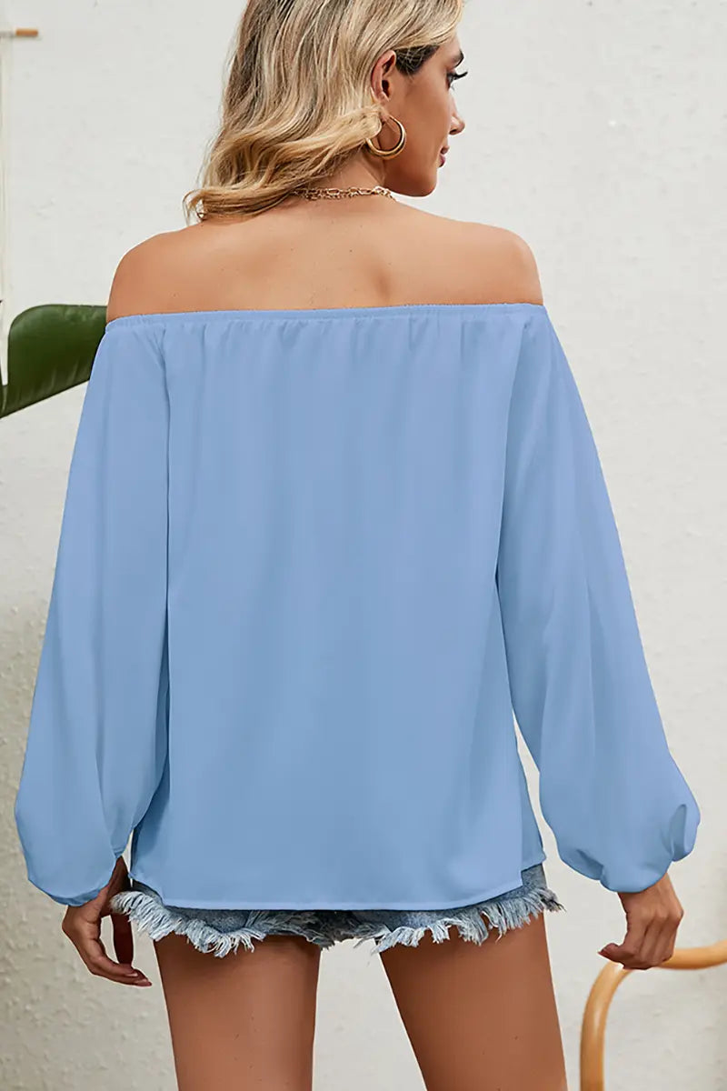 Off-shoulder effen chiffon blouse