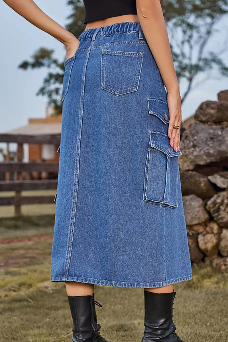 American Style Elastic Waist Denim Skirt
