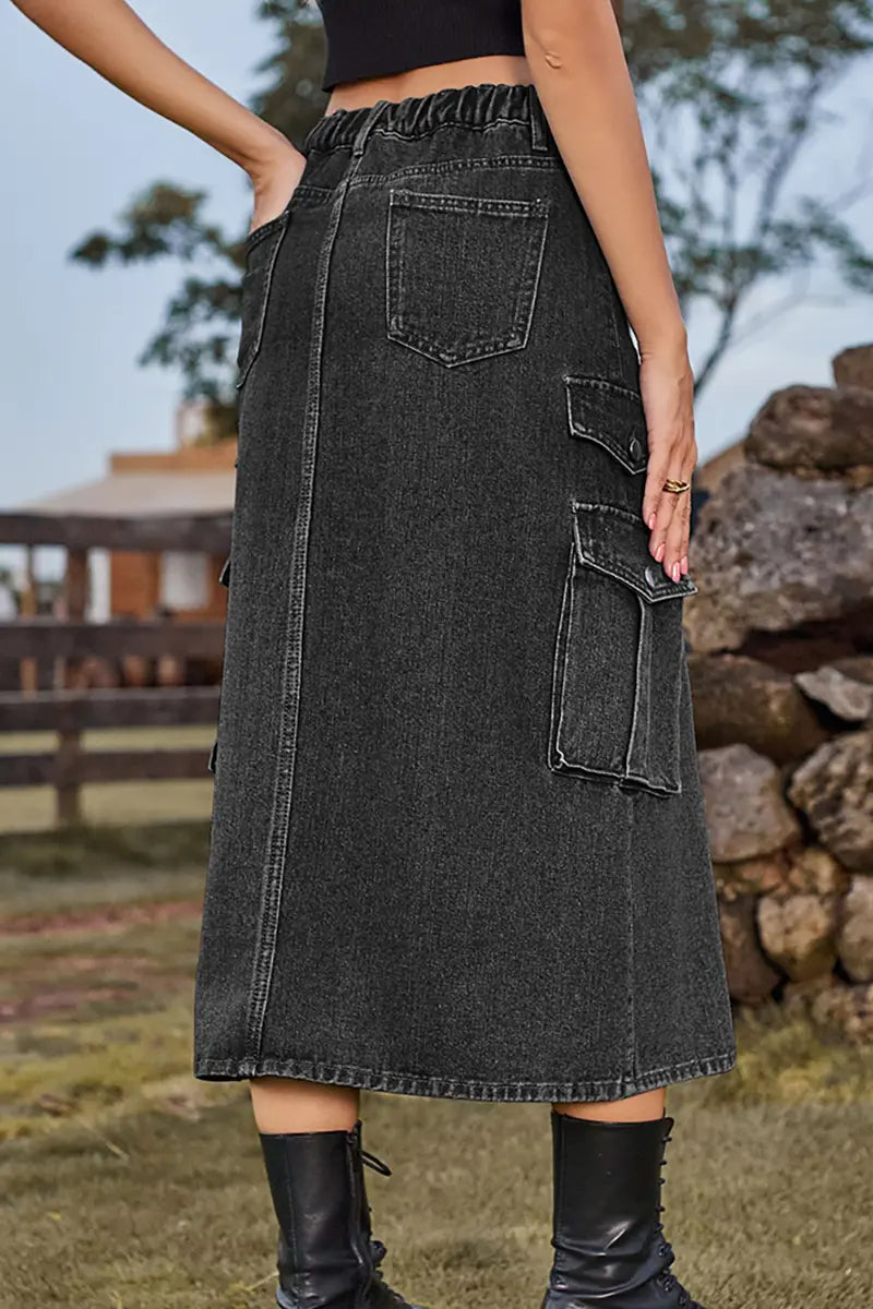 American Style Elastic Waist Denim Skirt