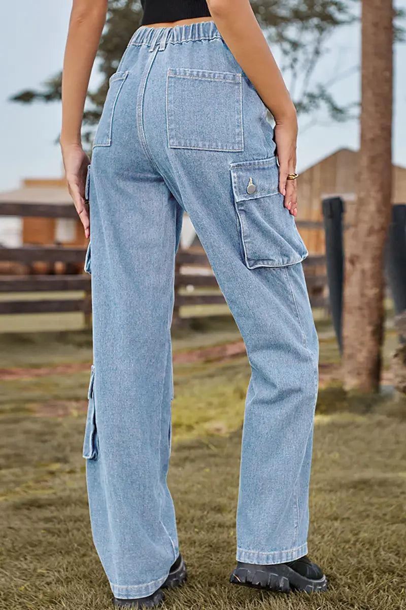 Gewassen denim broek met meerdere zakken