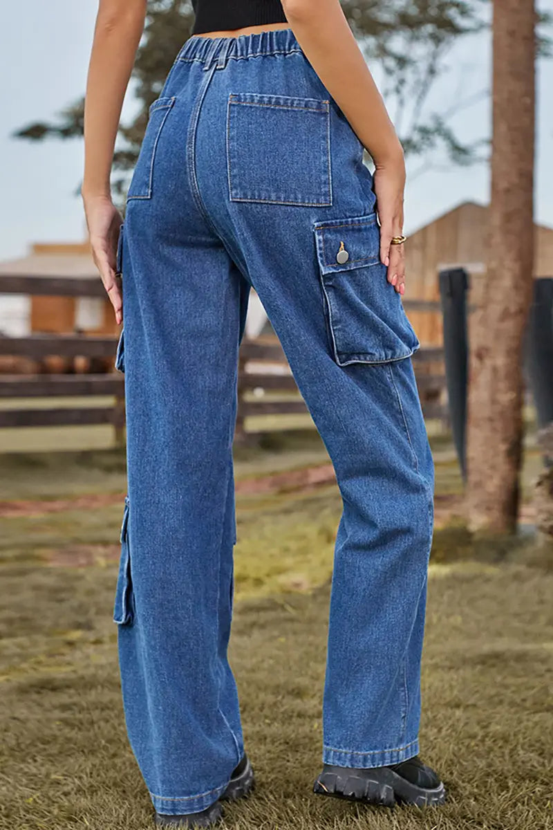 Gewassen denim broek met meerdere zakken