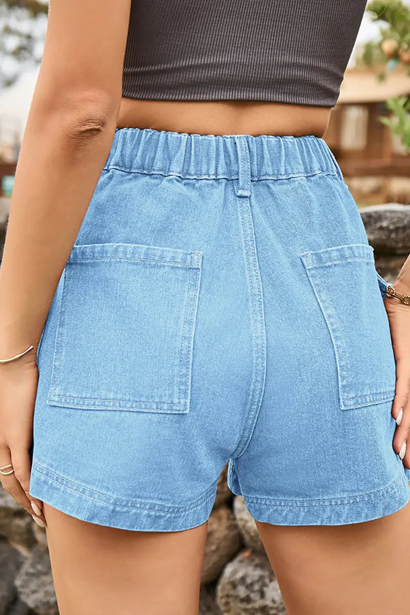 American-Style Denim Cargo Shorts