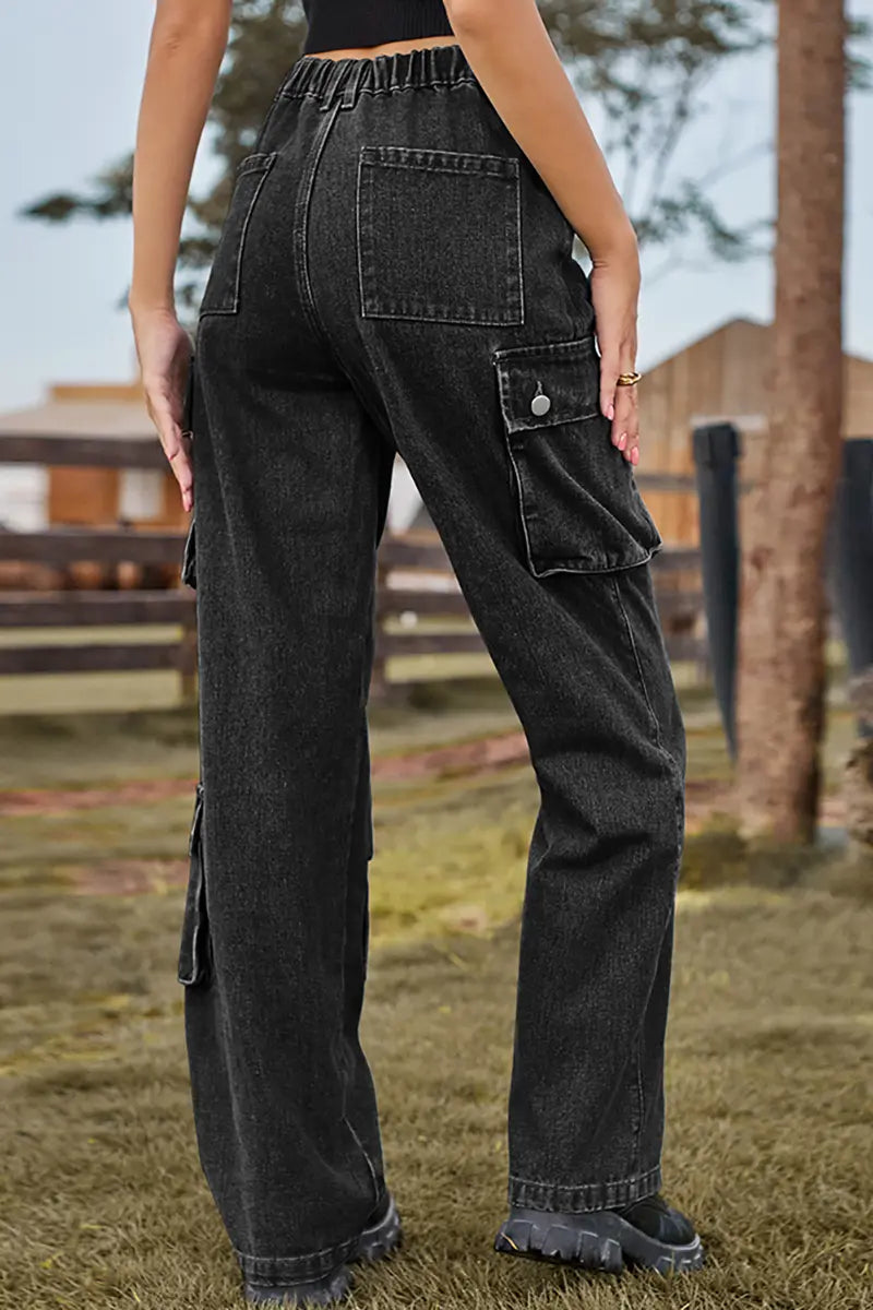 Gewassen denim broek met meerdere zakken