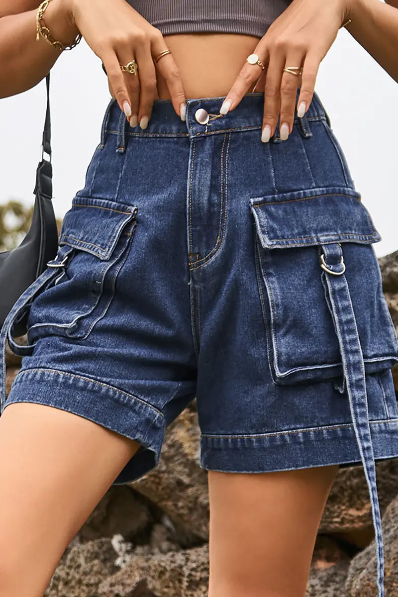 American-Style Cargo Denim Shorts