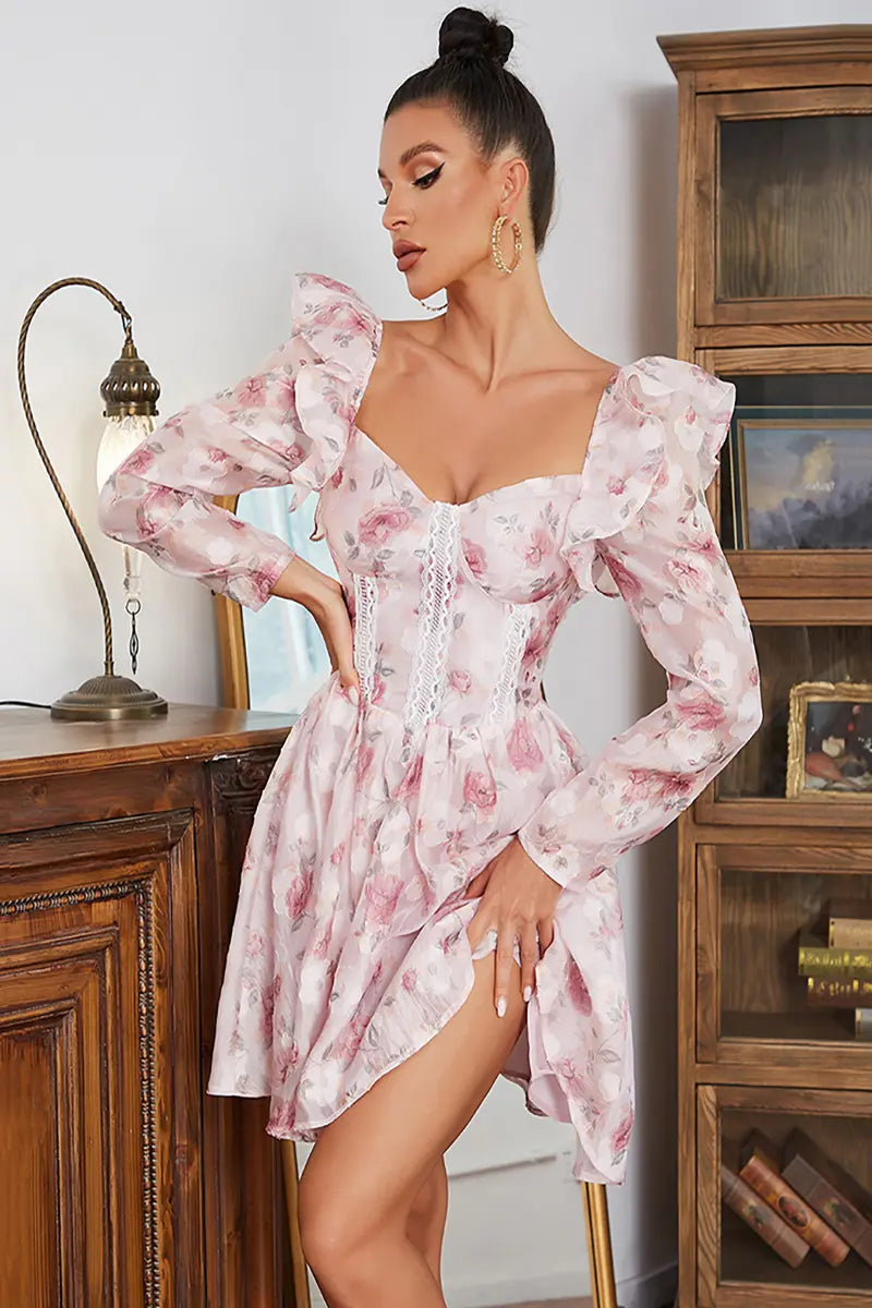 V-hals maxi-kjole med blomstertrykk