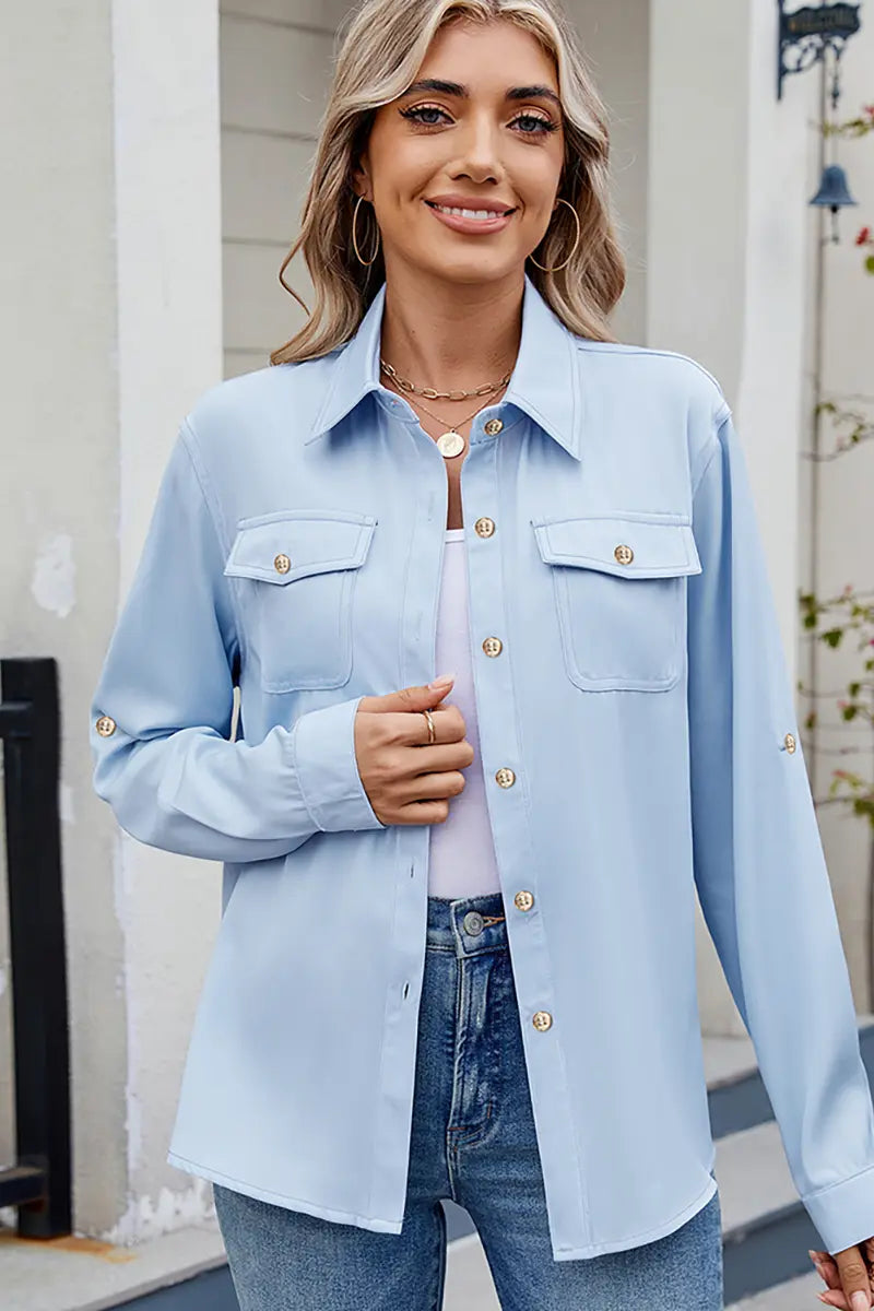 Adjustable Sleeve Casual Long-Sleeve Shirt