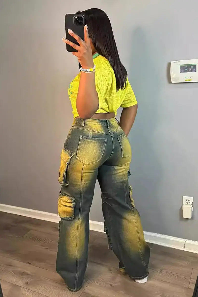 Trendy high-waisted cargobroek