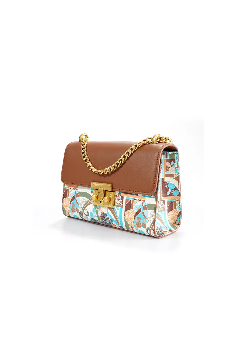 Unique Pattern Brown Top Handle Shoulder Bag