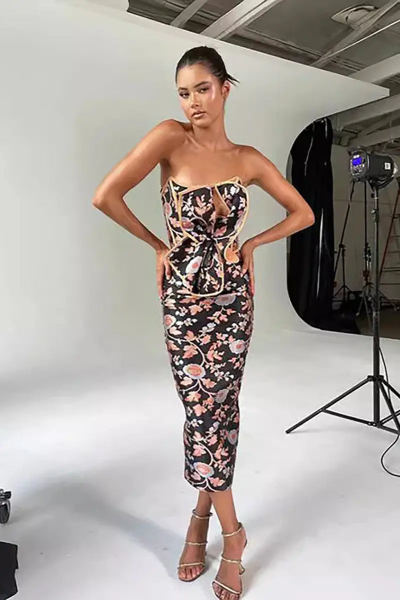 Chic Strapless Backless Tie-Back Dress
