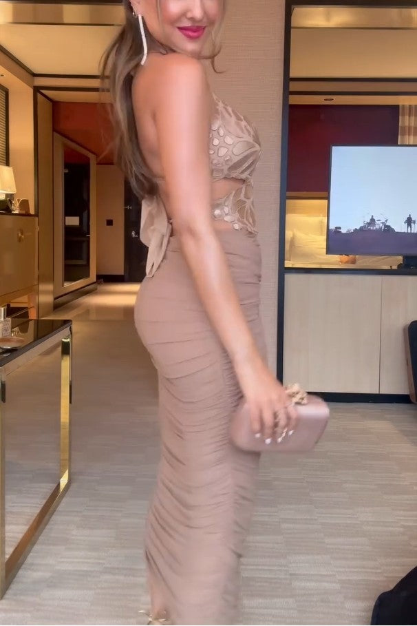 Desert Bloom Mesh Ruched Skirt Set