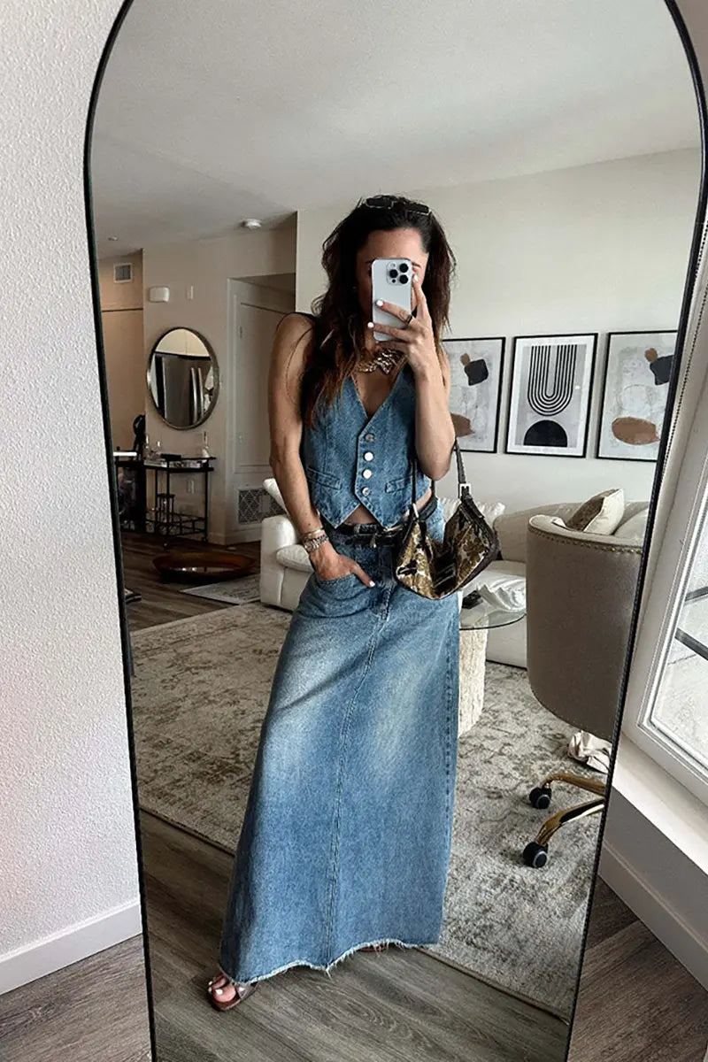 Vintage casual denimvest voor dames