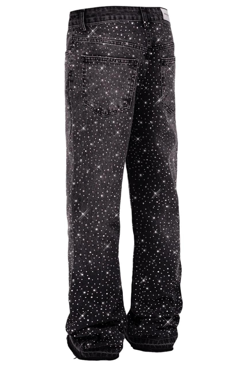 Crystal-Edged Black Flare Jeans