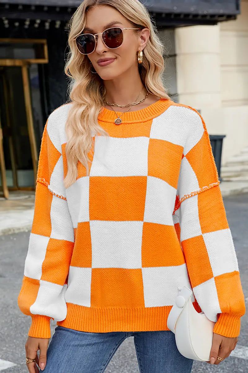 Plaid kleurblok trui