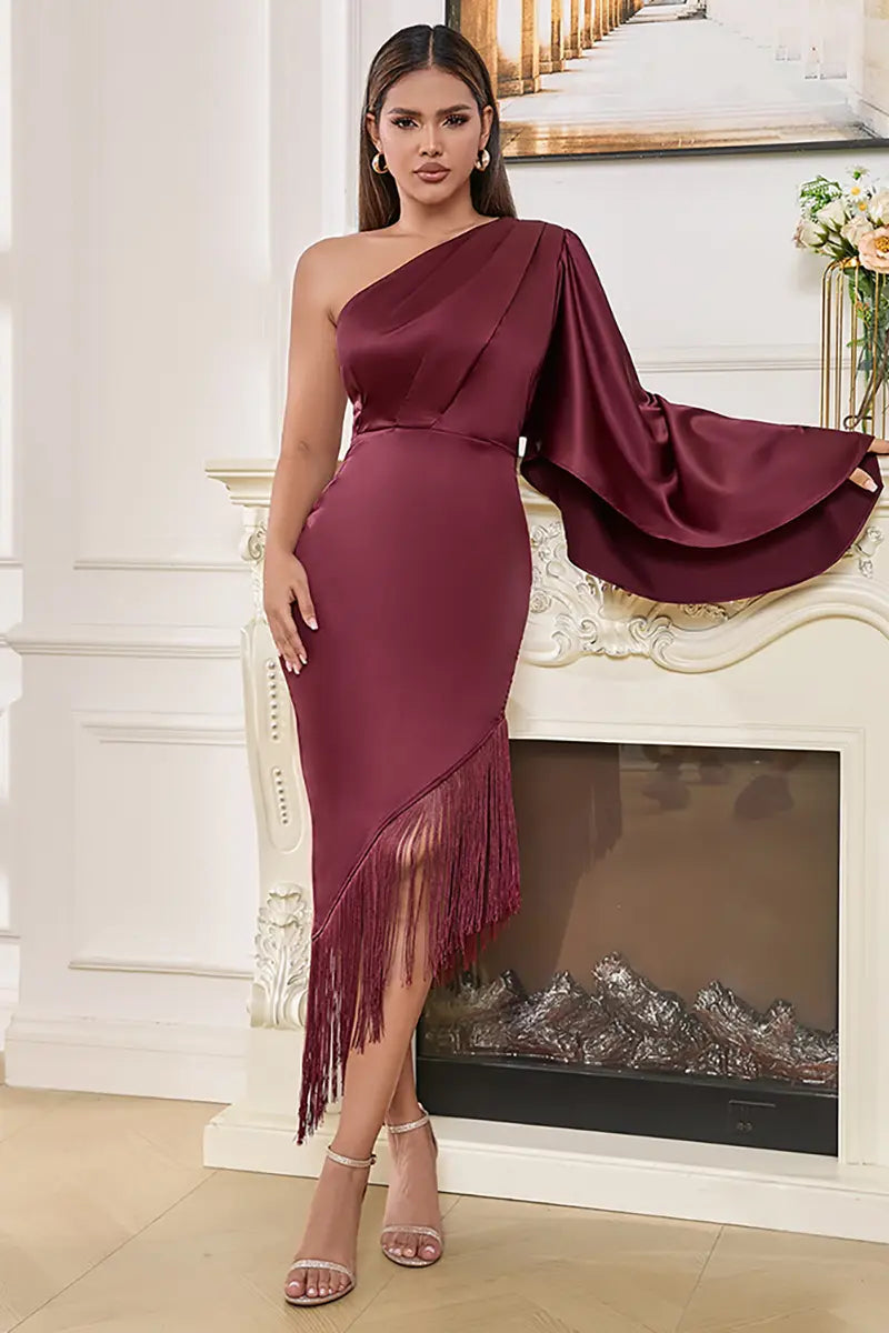 Asymmetrical One-Shoulder Tassel Dress