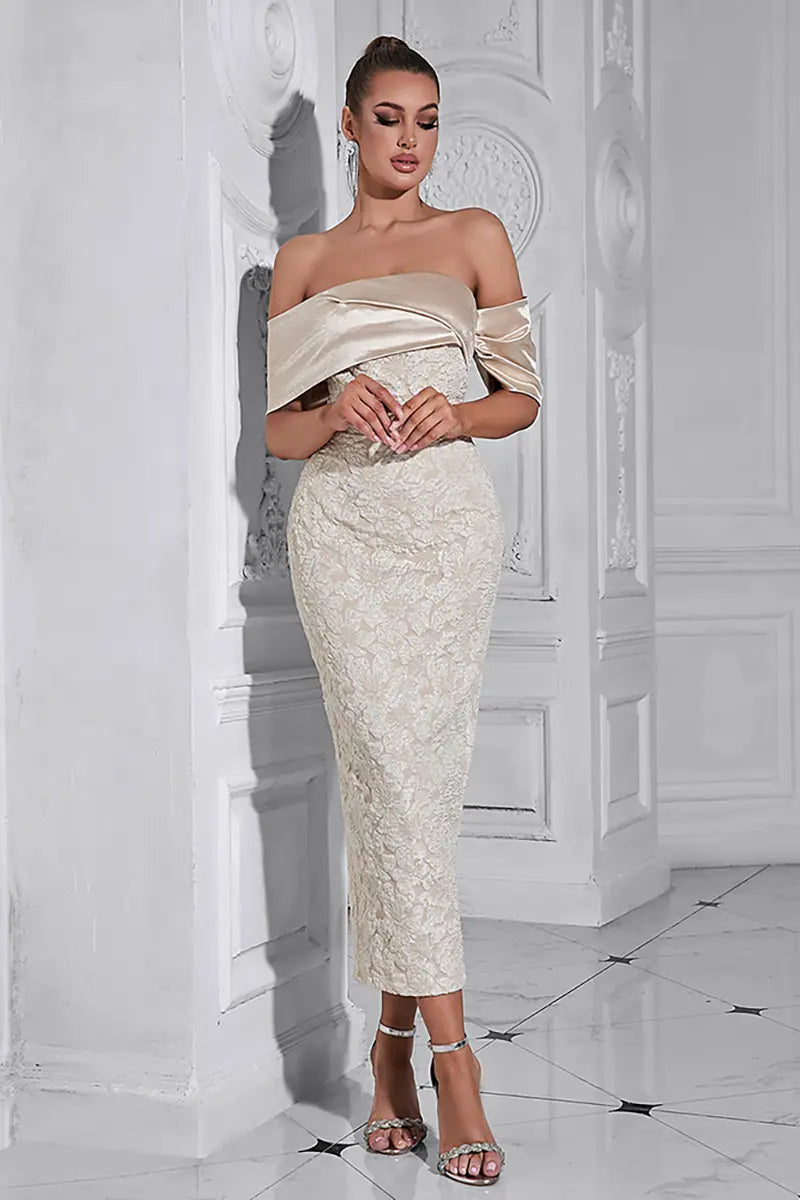 Bandeau Avondjurk met Jacquard en Rugsplit