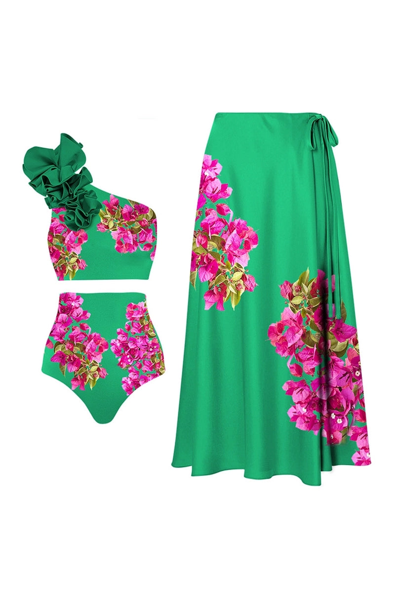 One-Shoulder Printed High-Waist Bikini Set