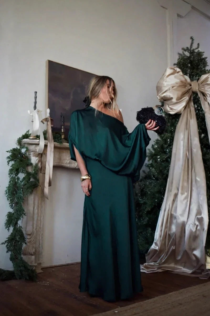 Convertible Draped Top & A-Line Maxi Skirt Set