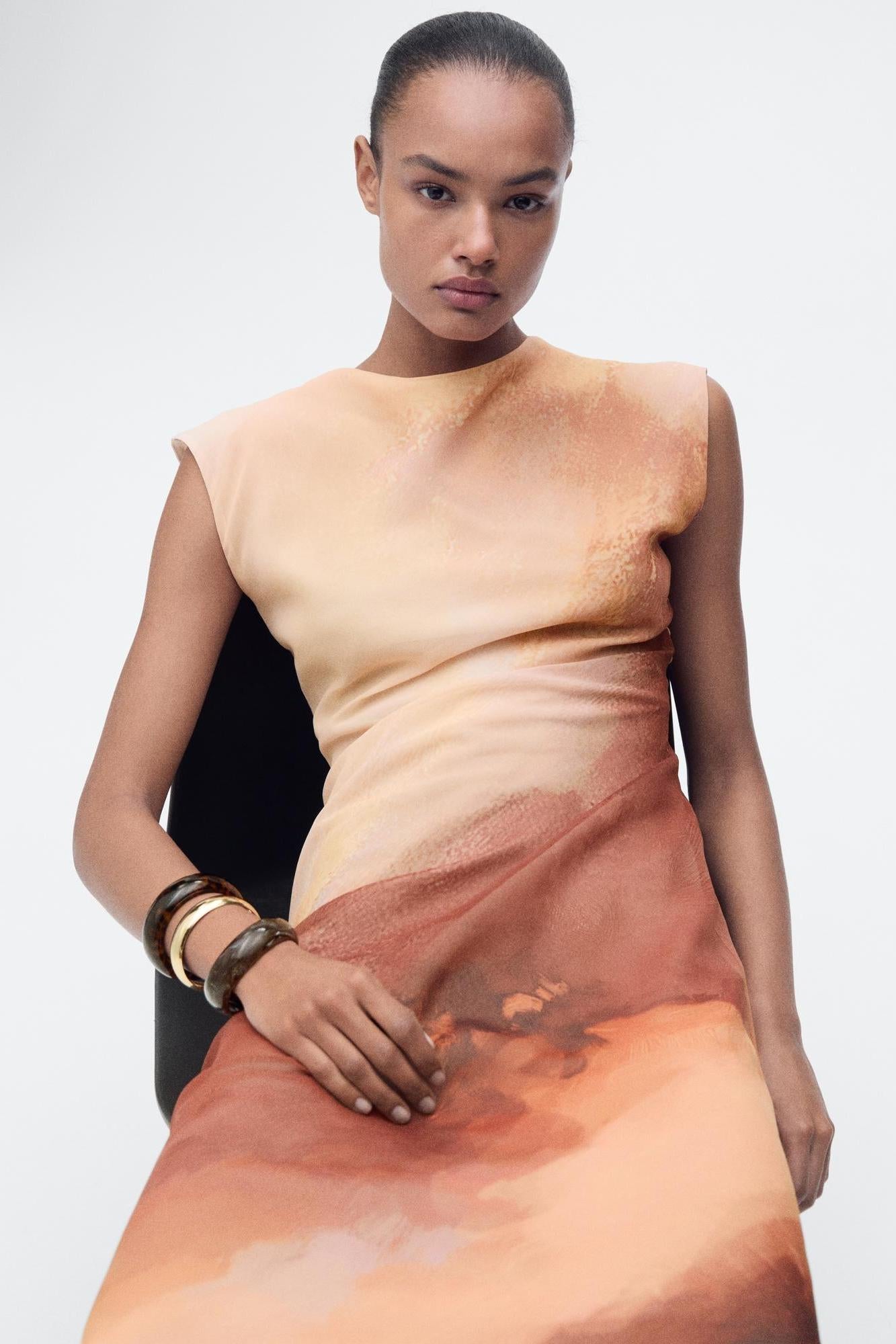 Ink Painting Orange Midi Dresses