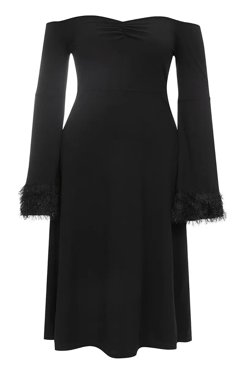 Vestido Elegante de Uma Manga Comprida e Ombro Só