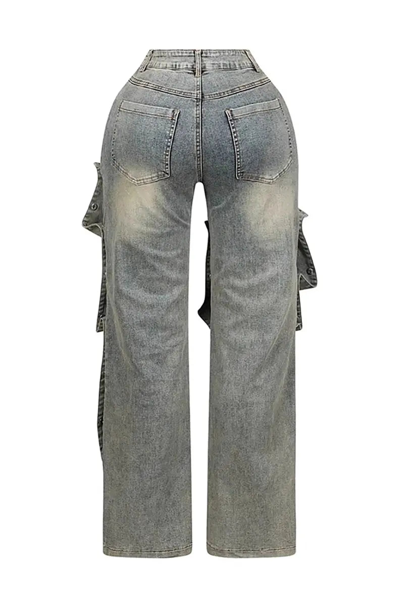 Detachable High-Waist Denim Pants