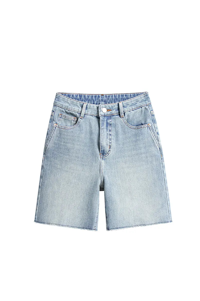 High-Waist Stretch Denim Shorts