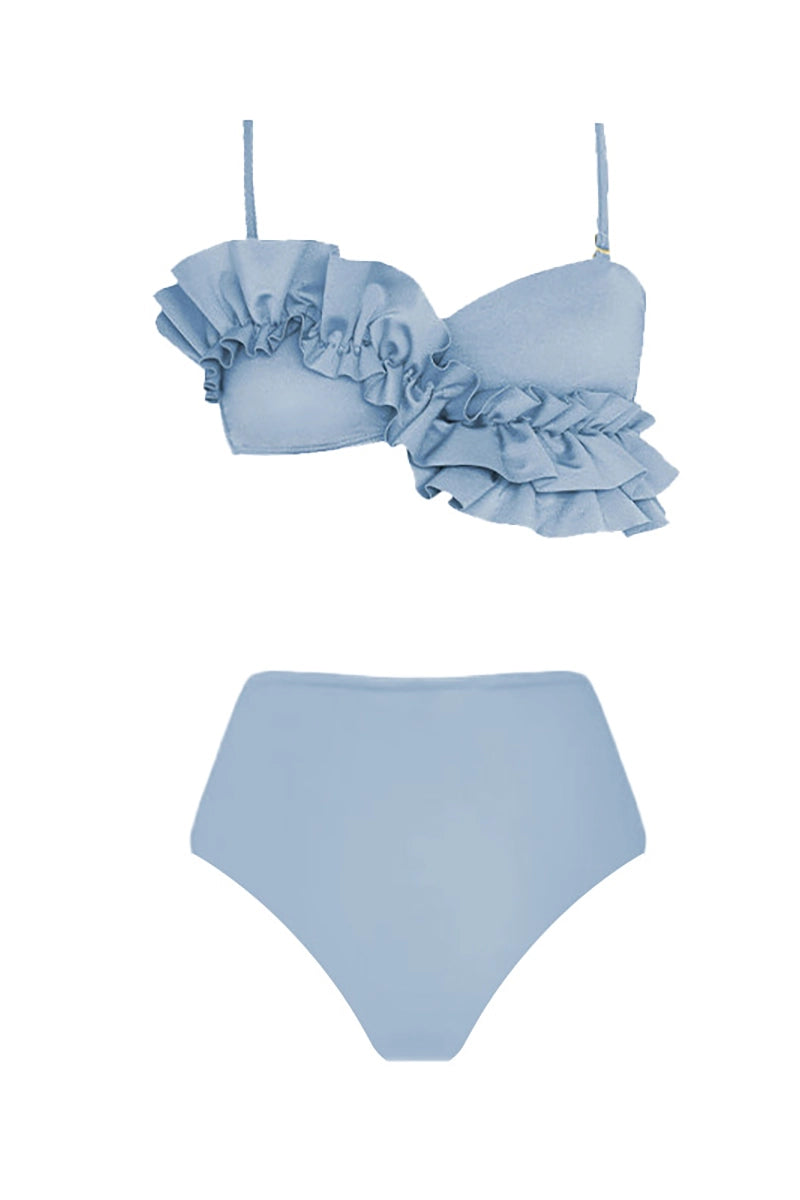 French Ruffle Solid Color Bikini Set