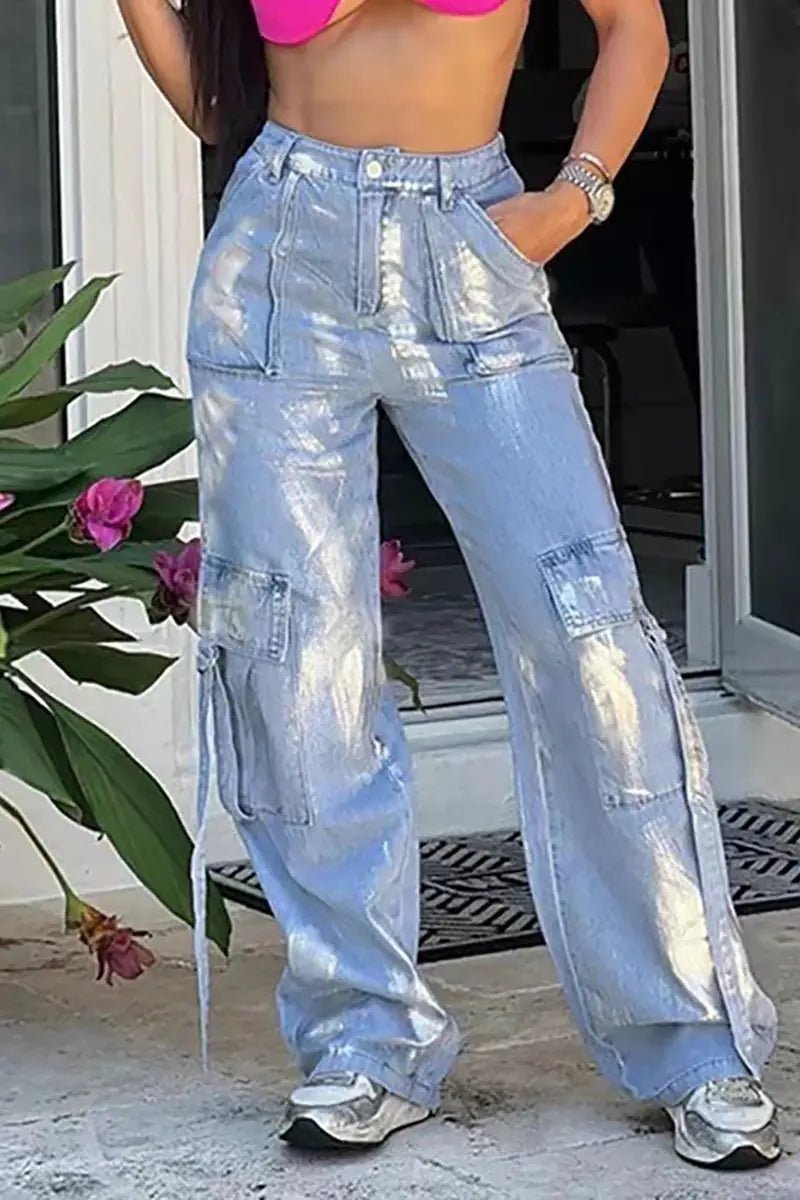 Zilveren Print Jeans