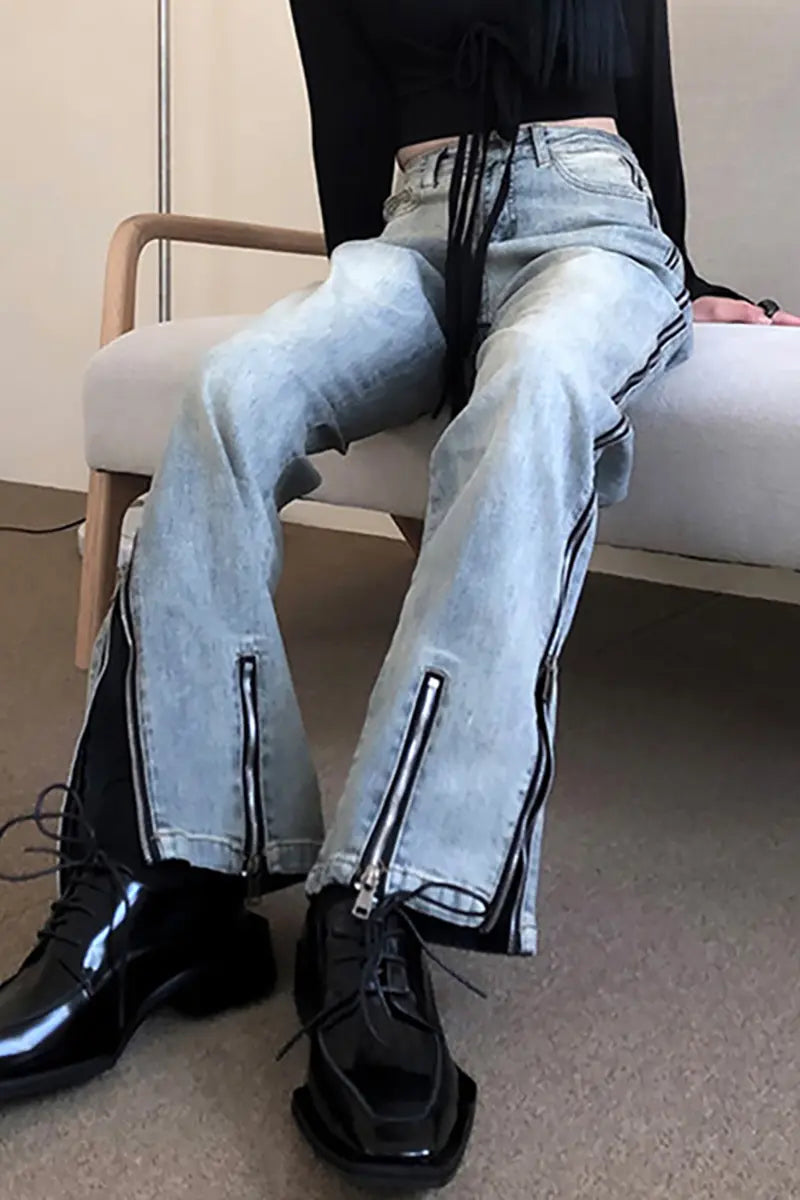 Streetwear Flare Rits Jeans