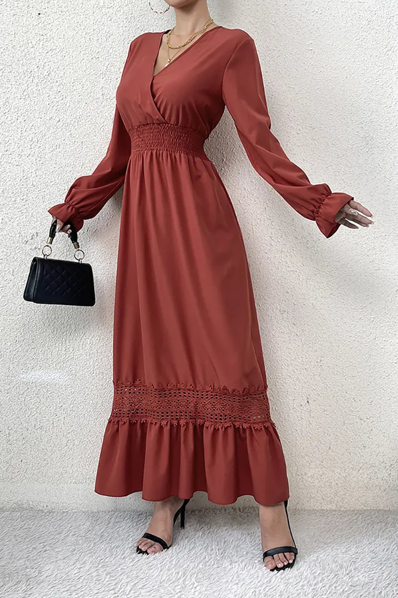 Elegant Vintage Lace V-neck Dress