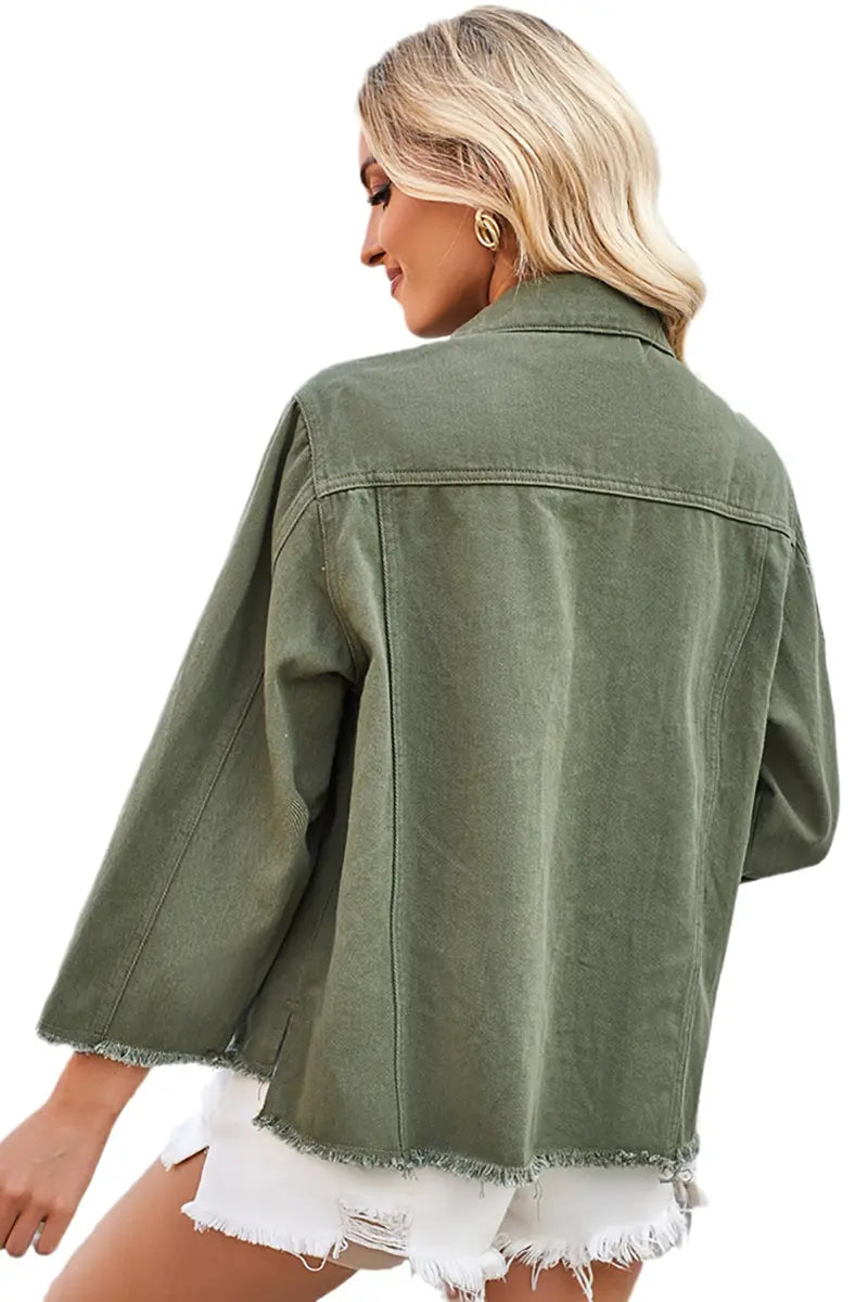Washed Loose-Fit Army Green Denim Jacket