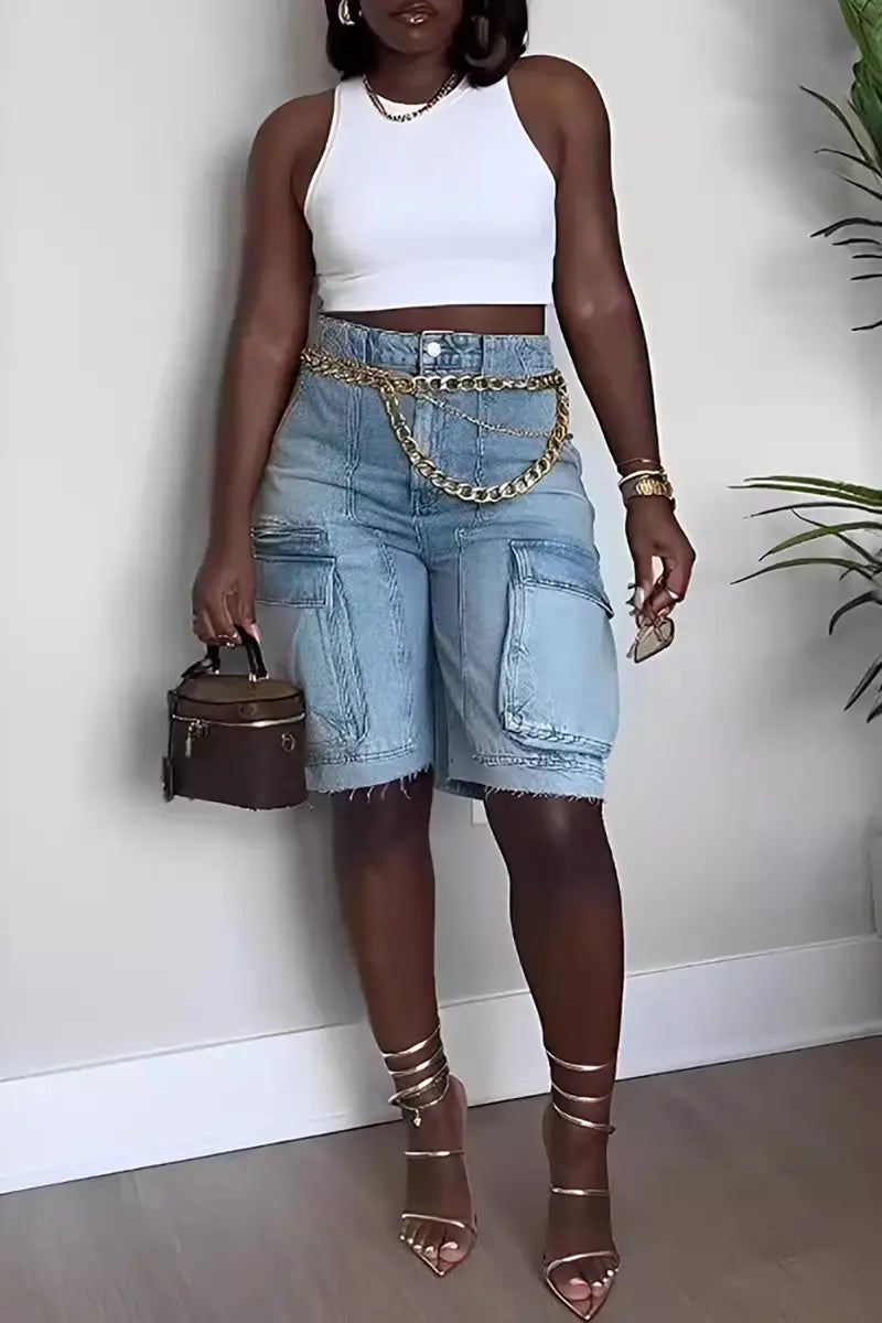 Distressed Utility Denim Pants
