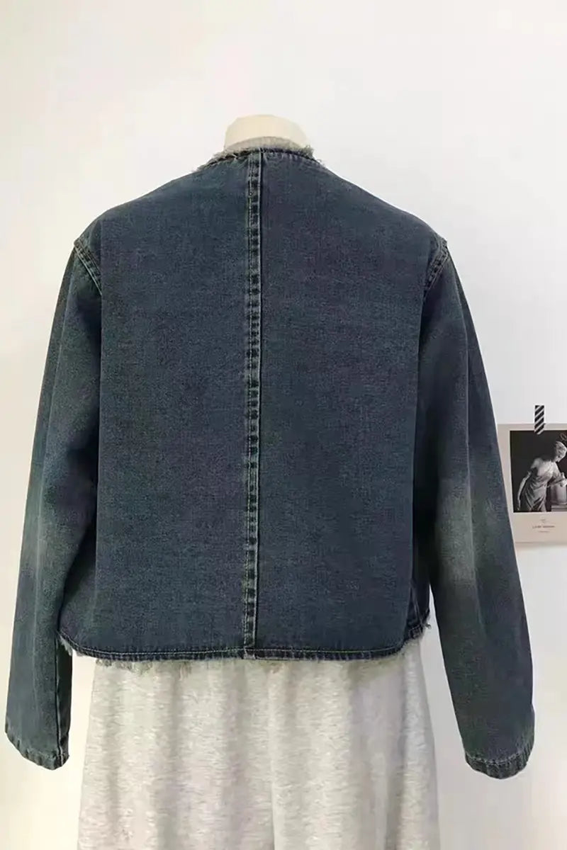 Vintage ronde hals versleten denim