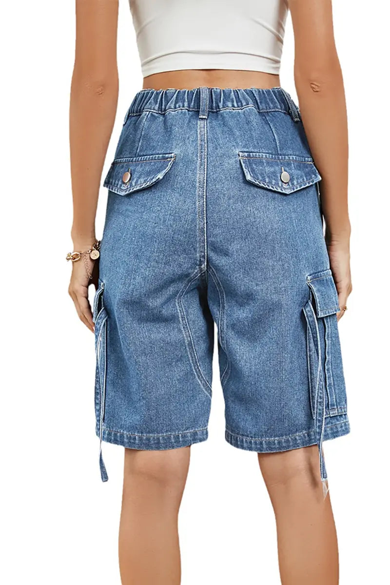 Gewassen denim cargoshorts