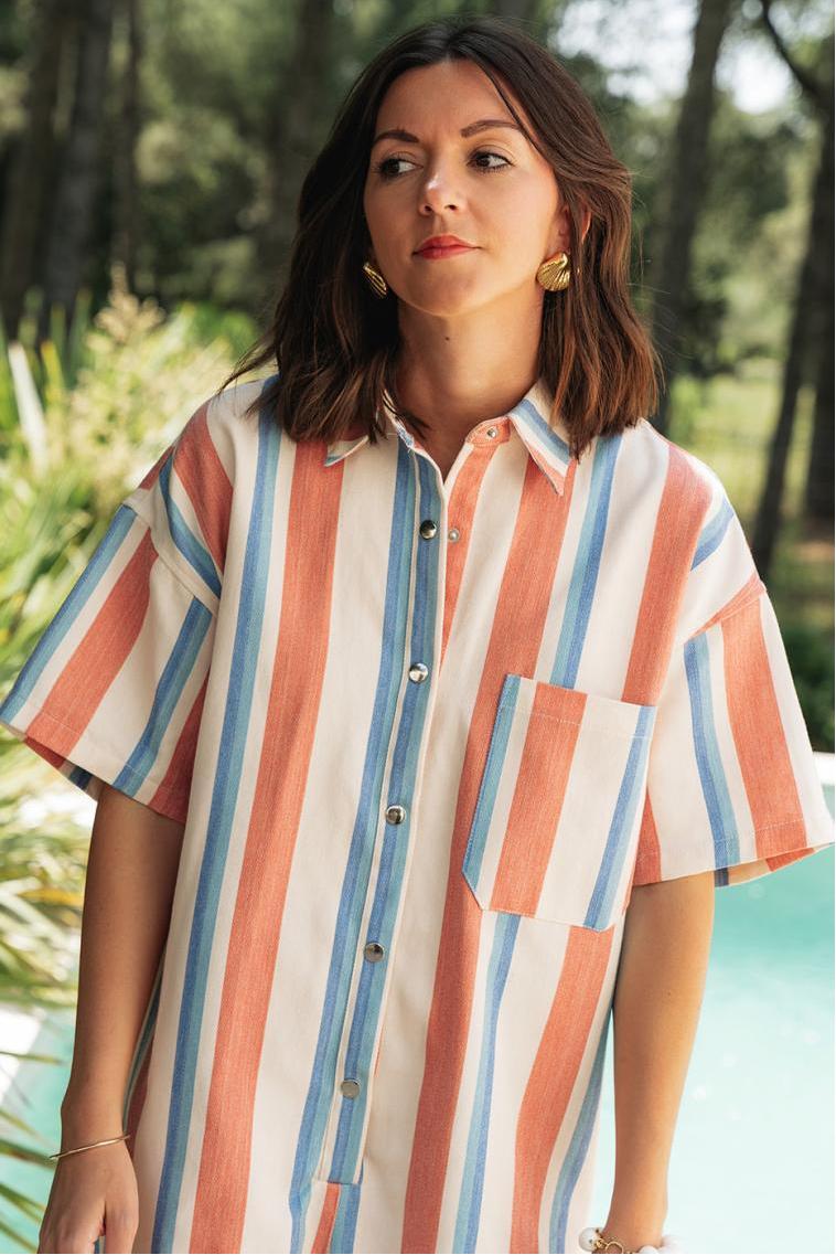Coral Coast Striped Shirt Romper