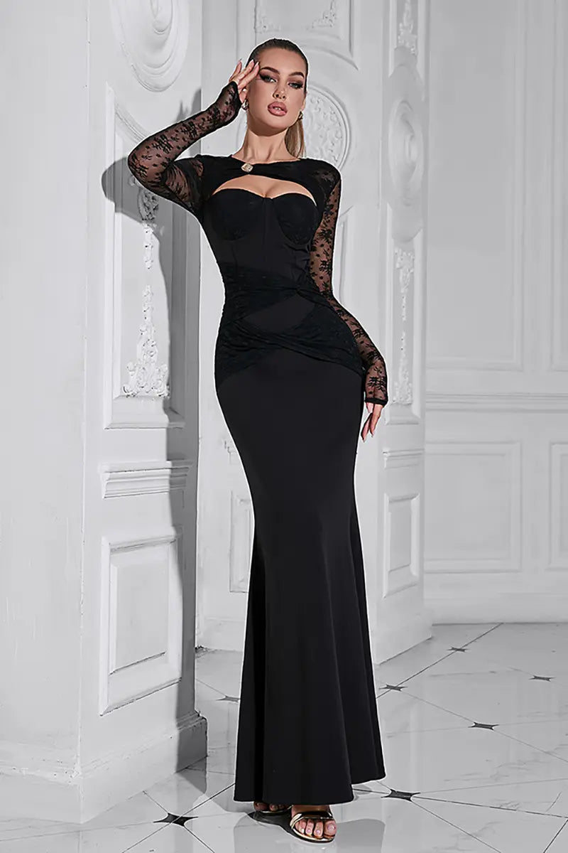 Σέξι Φόρεμα με Μακρύ Μανίκι και Κενό Λαιμό