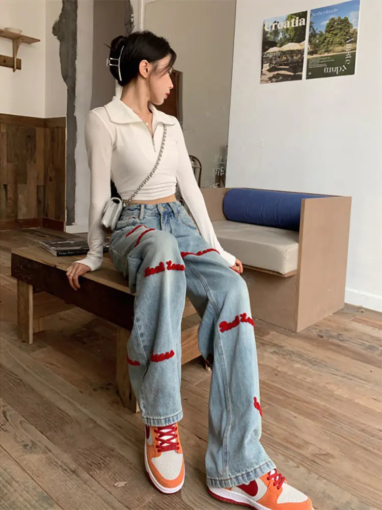 Embroidered High-Waist Jeans