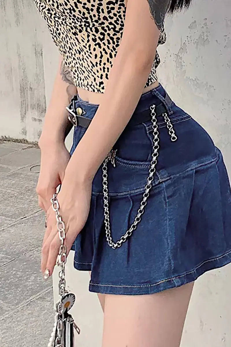 High-Waisted Ruffle Denim Skirt