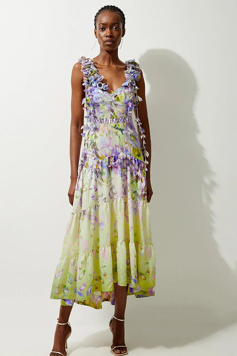 Floral Appliqué Tie-Up Fairy Style Swimsuit
