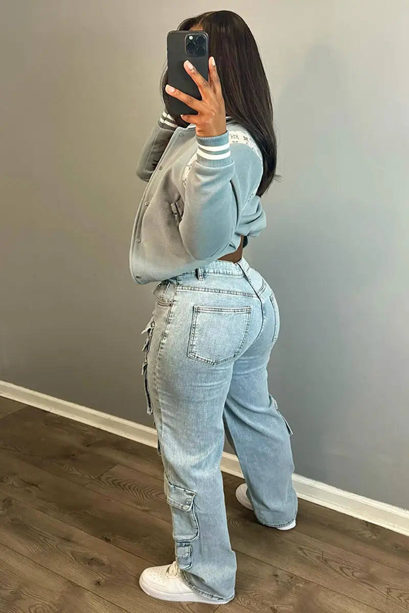 Rekbare denim cargobroek