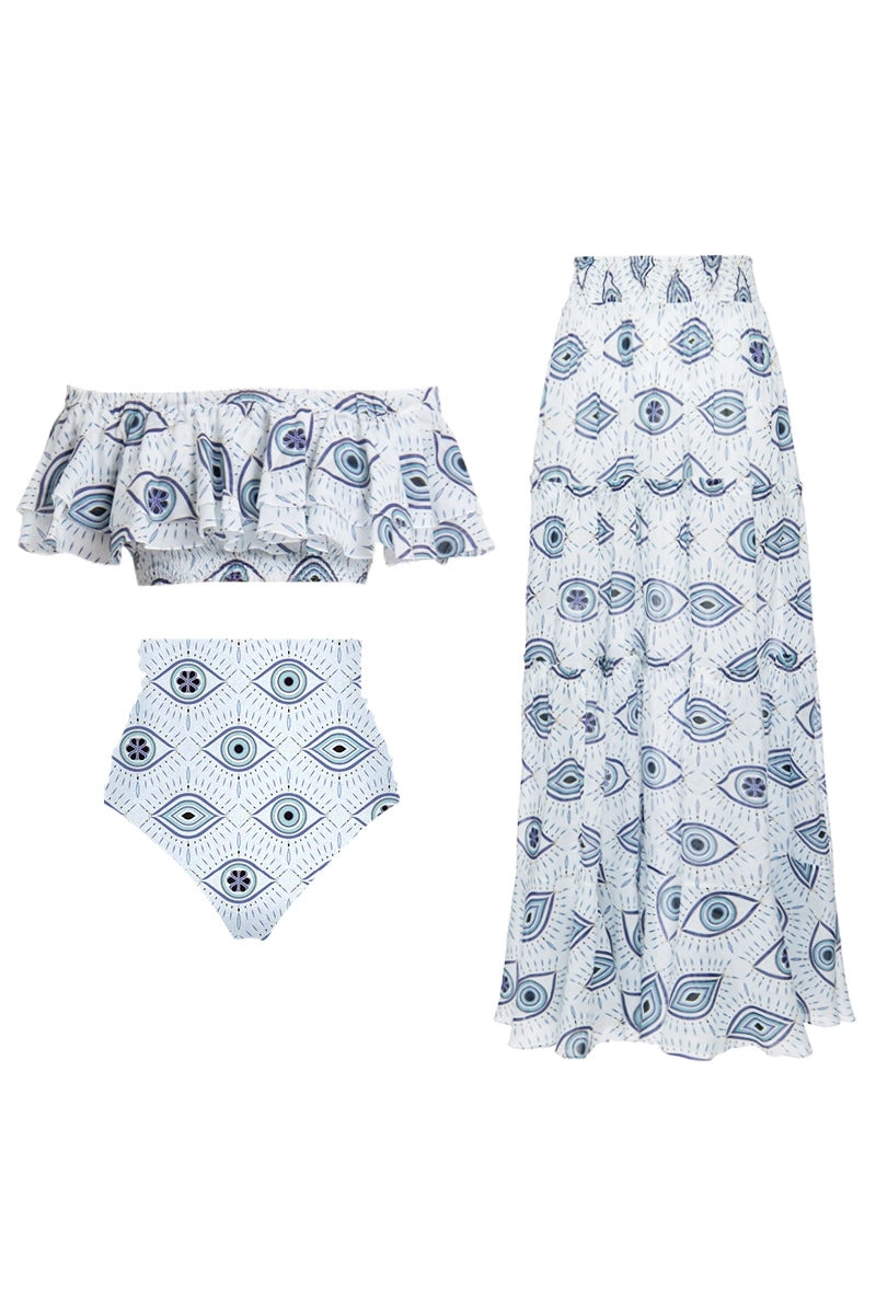 Ruffle Bandeau Boze Oog Bikini Set