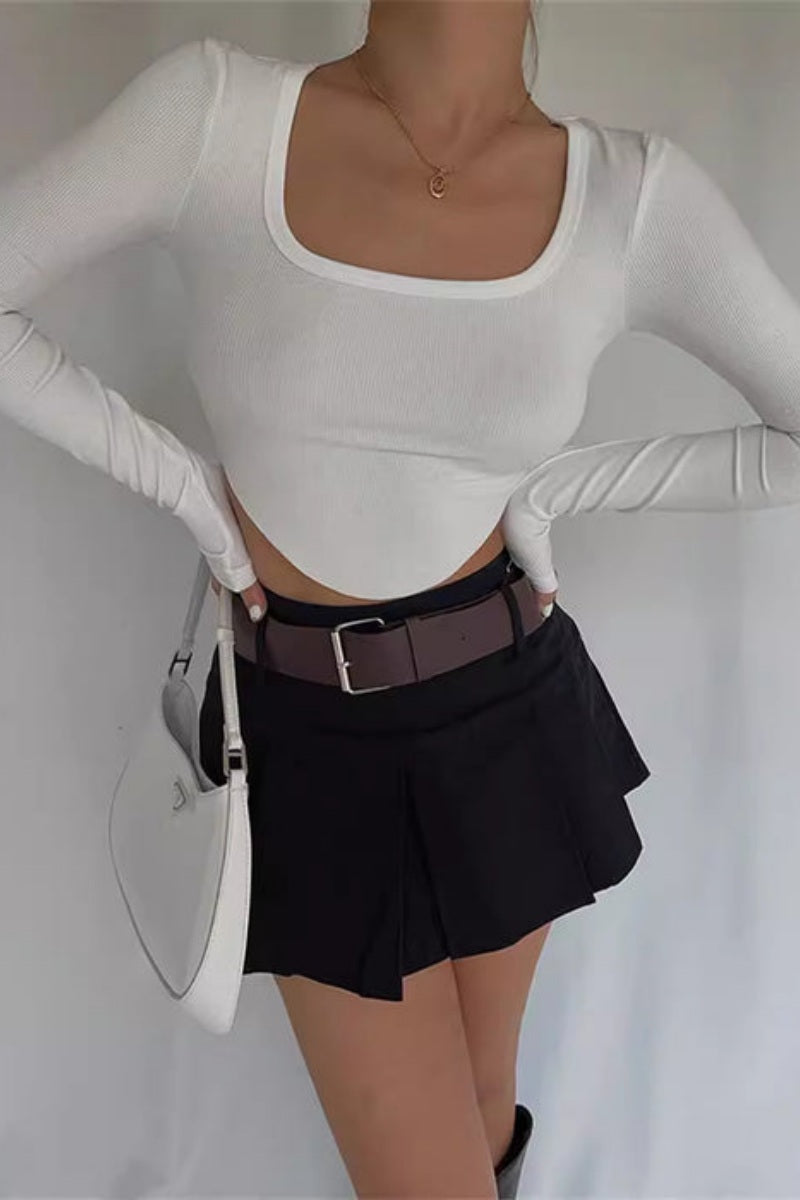 Vierkante hals onregelmatige zoom lange mouwen basis shirt