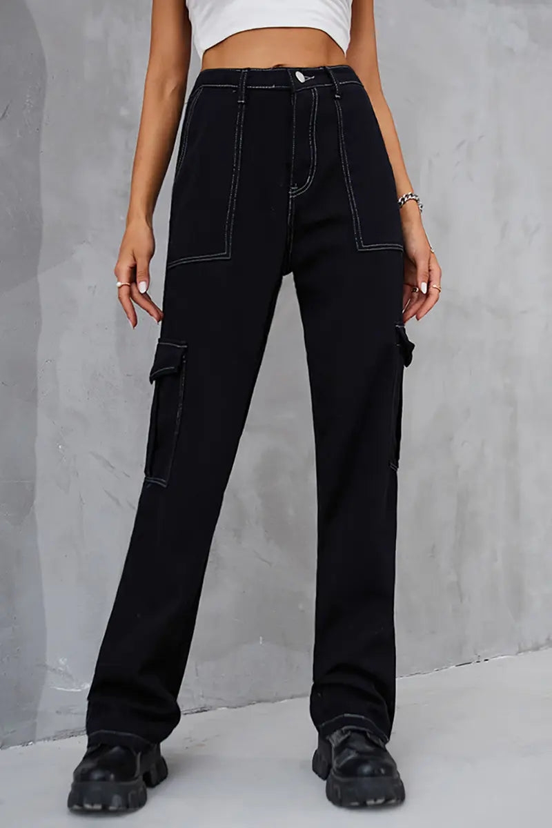 Elastic Waist Utility Denim Pants