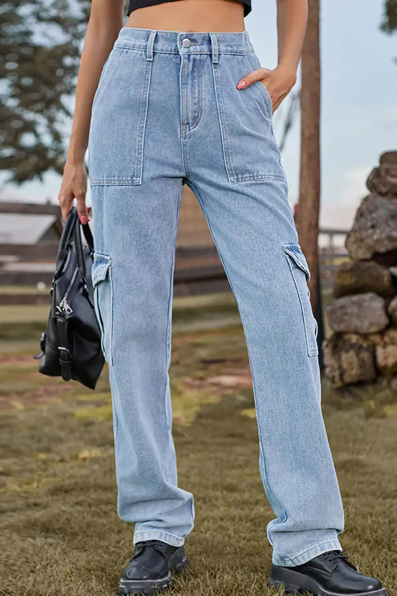 Elastic Waist Utility Denim Pants