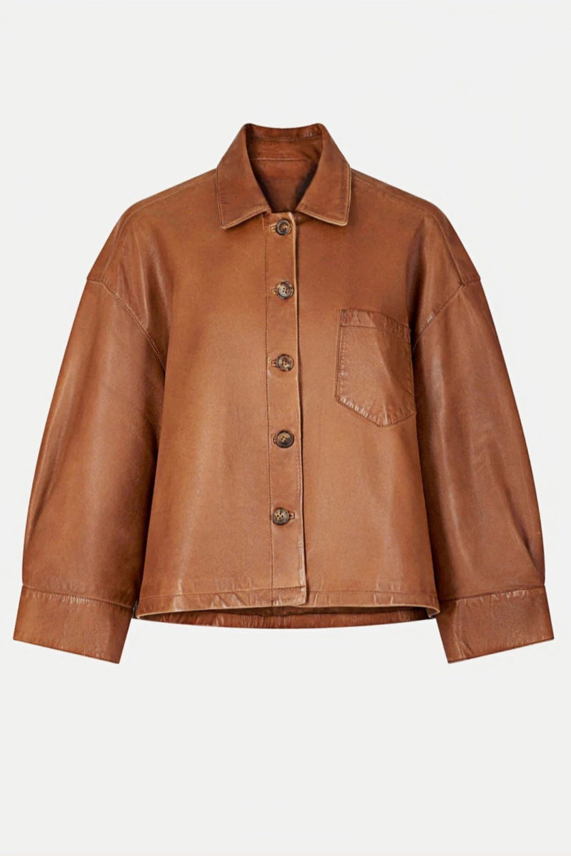 Minimalistisch boxy leren korte jas