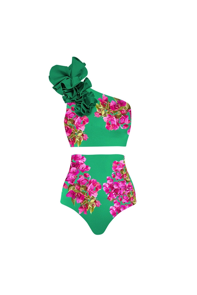 One-Shoulder Printed High-Waist Bikini Set
