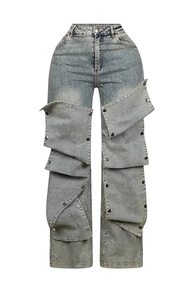 Detachable High-Waist Denim Pants