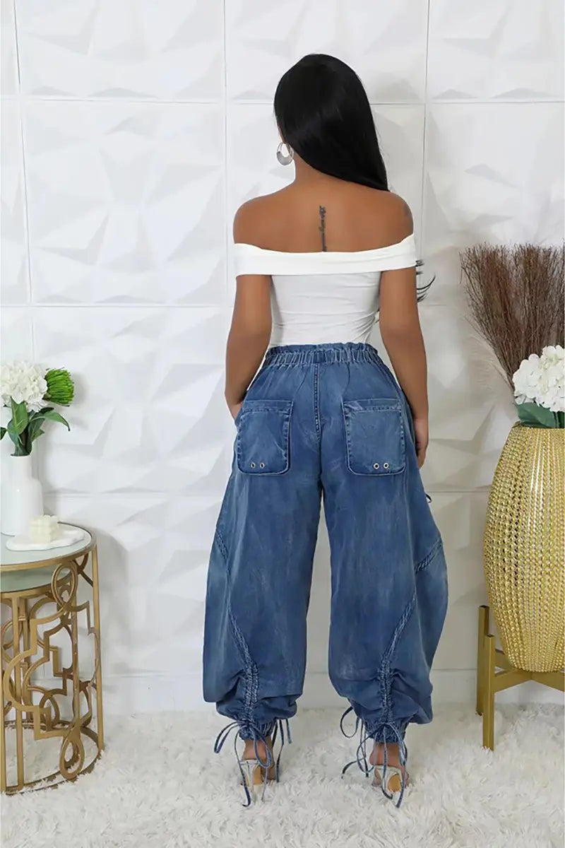 Adjustable Waist Denim Pants