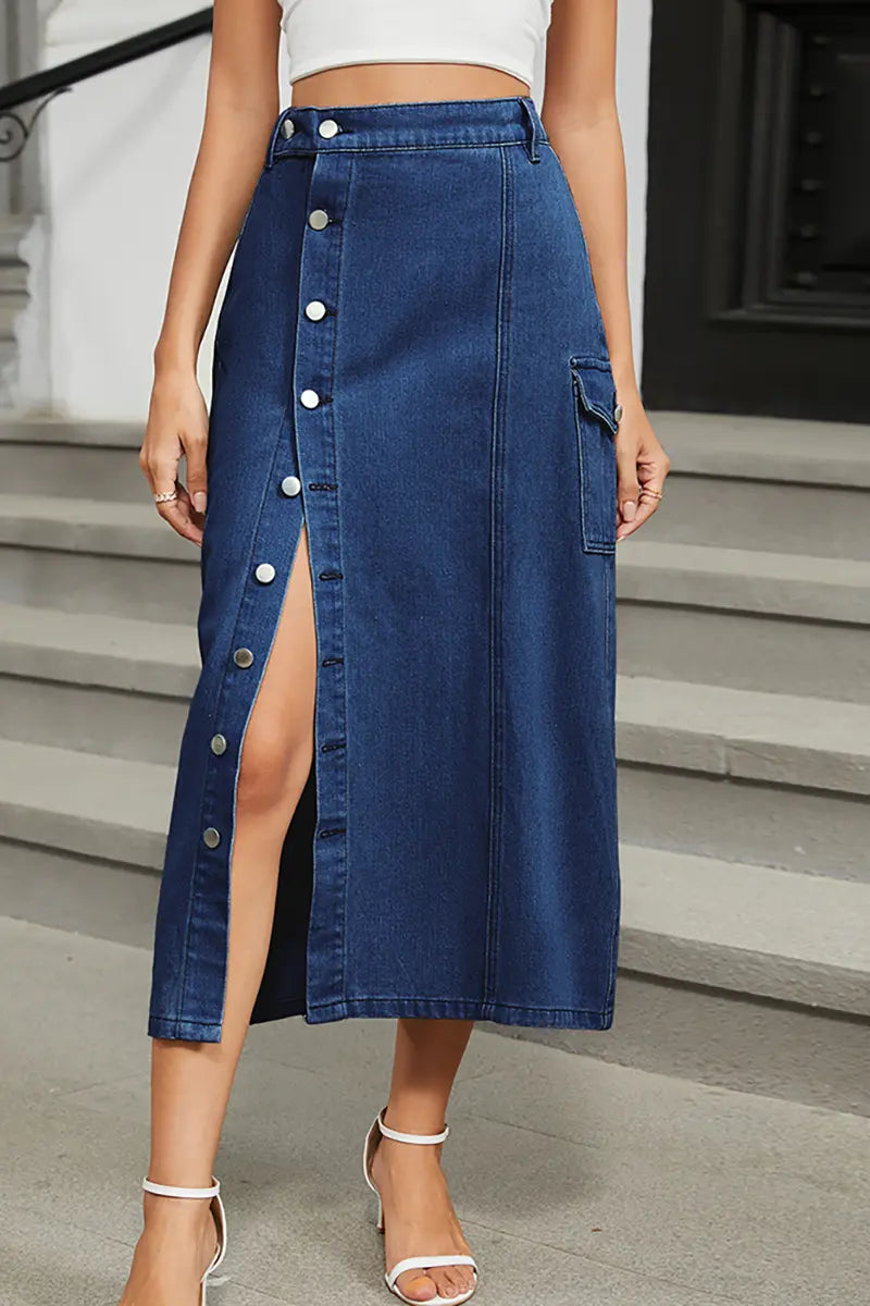 Trendy denim rok met elastische taille