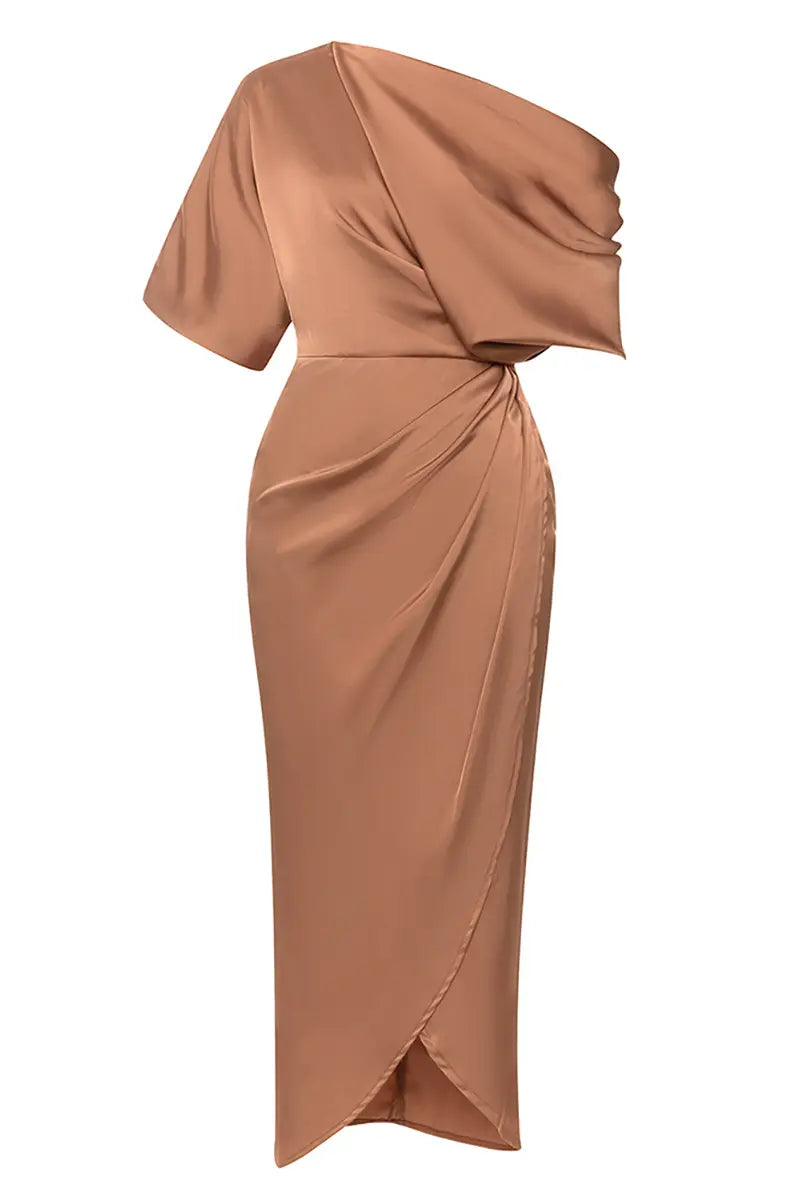 Asymmetrical Ruched Front Slit Dress