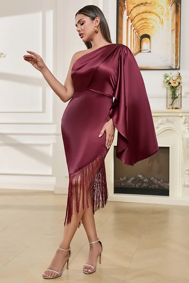 Asymmetrical One-Shoulder Tassel Dress